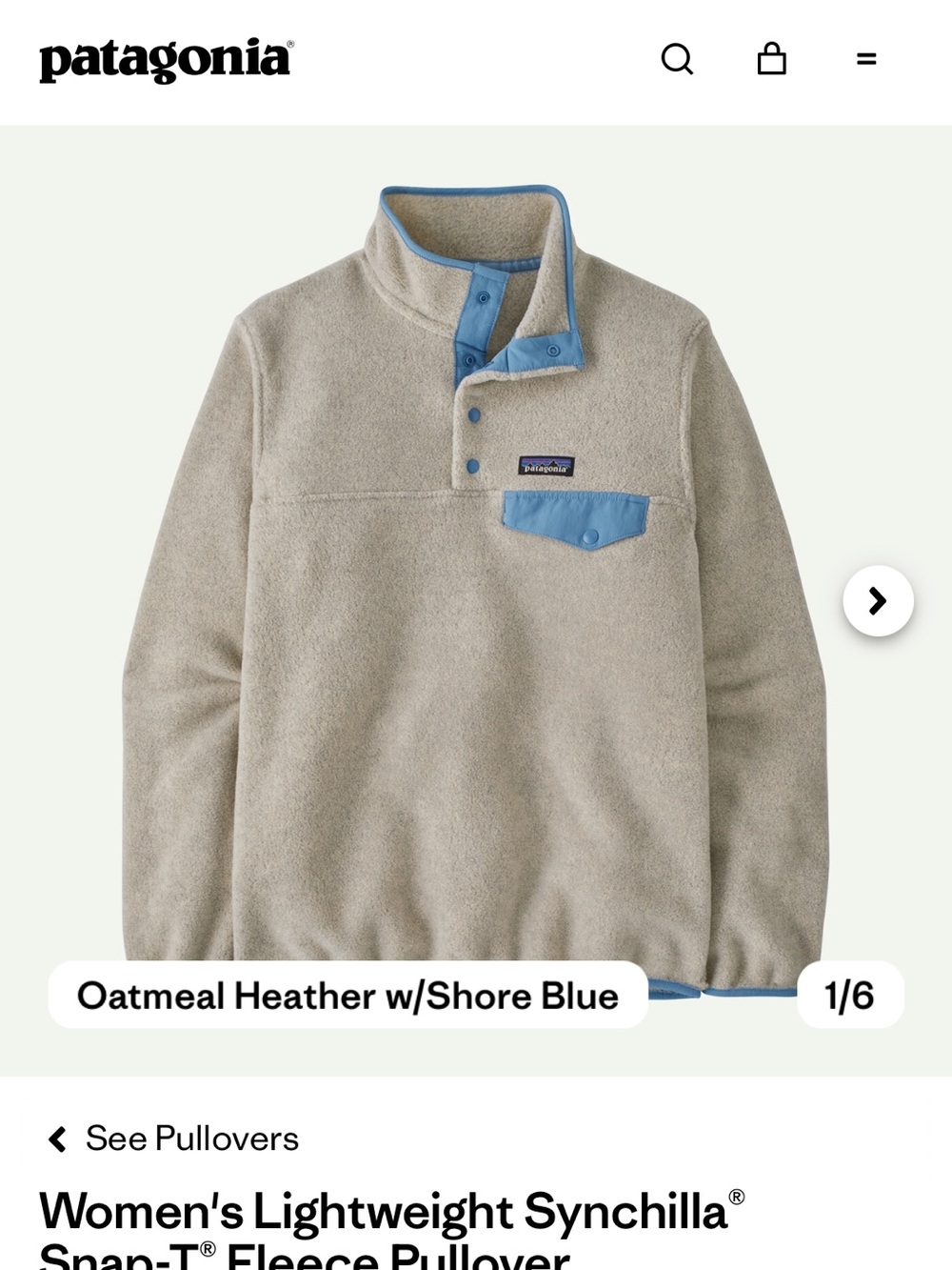 Patagonia Light Gray Fleece Pullover with Blue Trim
